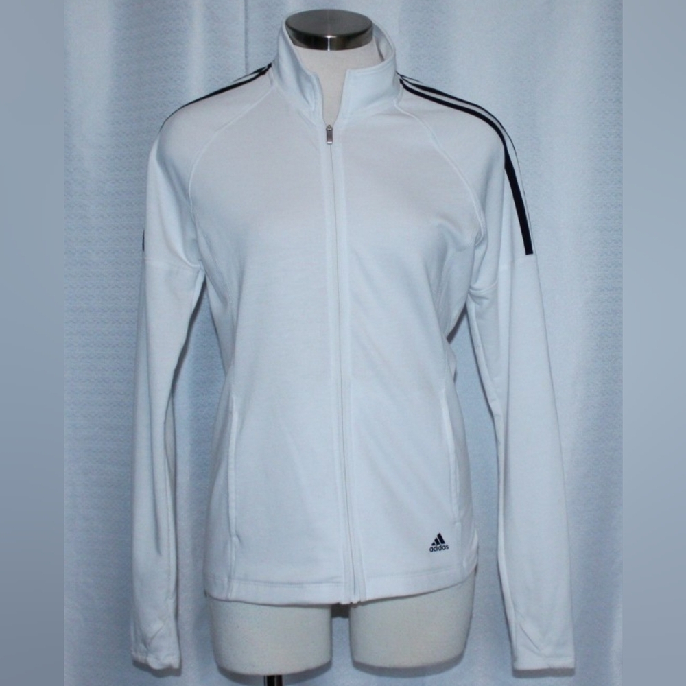 Adidas Golf White Zip Jacket Small Black Stripe Lightweight
